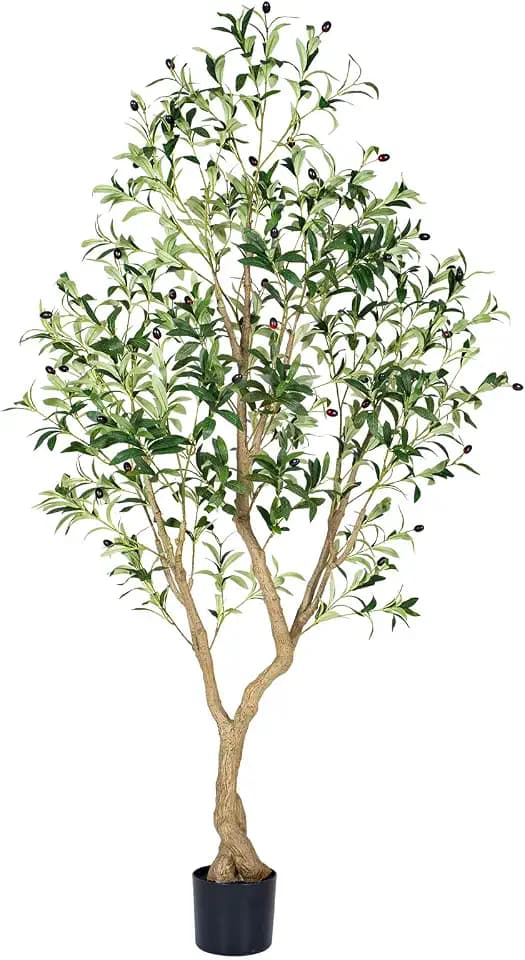 6FT Olive Trees Artificial,Tall Faux Olive Tree with Lifelike Branches and Realistic Olives, Lush and Elegant Fake Olive Tree with for Indoor Outdoor Office Living Room Decor