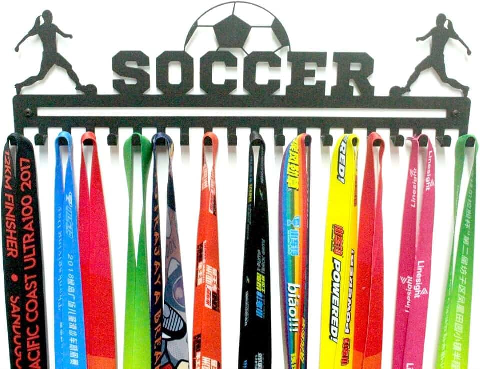 Sports Medal Hanger Display, Medal Holder Ribbon Display with Hooks, Key Holder & Award Rack for Wall, Great Gift for Kids and Adults