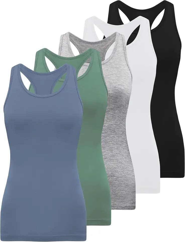 BQTQ 5 Pack Racerback Tank Tops for Women Sleeveless Workout Tank Top Ladies Undershirts