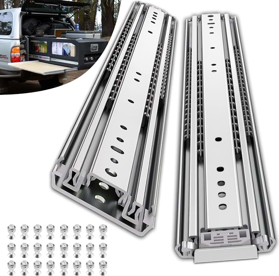 500 Lbs Heavy Duty Drawer Slides 12 14 16 18 20 22 24 26 28 30 32 34 36 38 40 56 60 Inch Side Mount Rails Full Extension Ball Bearing Industrial Rail Tool Box Runner -with 24 pcs M6 Screws