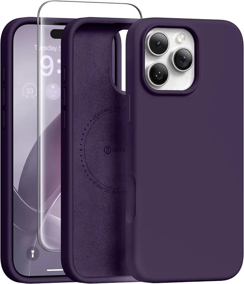 GONEZ Magnetic for iPhone 16 Pro Max Case, [Compatible with MagSafe] Anti-Scratch Microfiber Lining & Screen Protector, Silicone Camera Control, Shockproof Slim Phone Cover 6.9 inch, Deep Purple