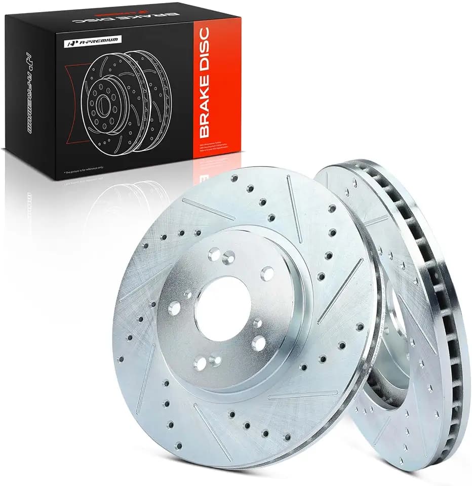 A-Premium 11.81 inch (300mm) Front Drilled and Slotted Disc Brake Rotors