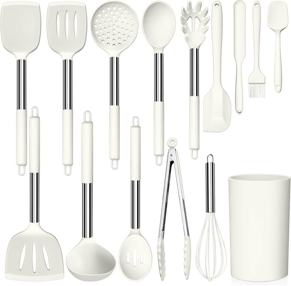 LIANYU 15 Pcs Cooking Kitchen Utensils Set with Stainless Steel Handle