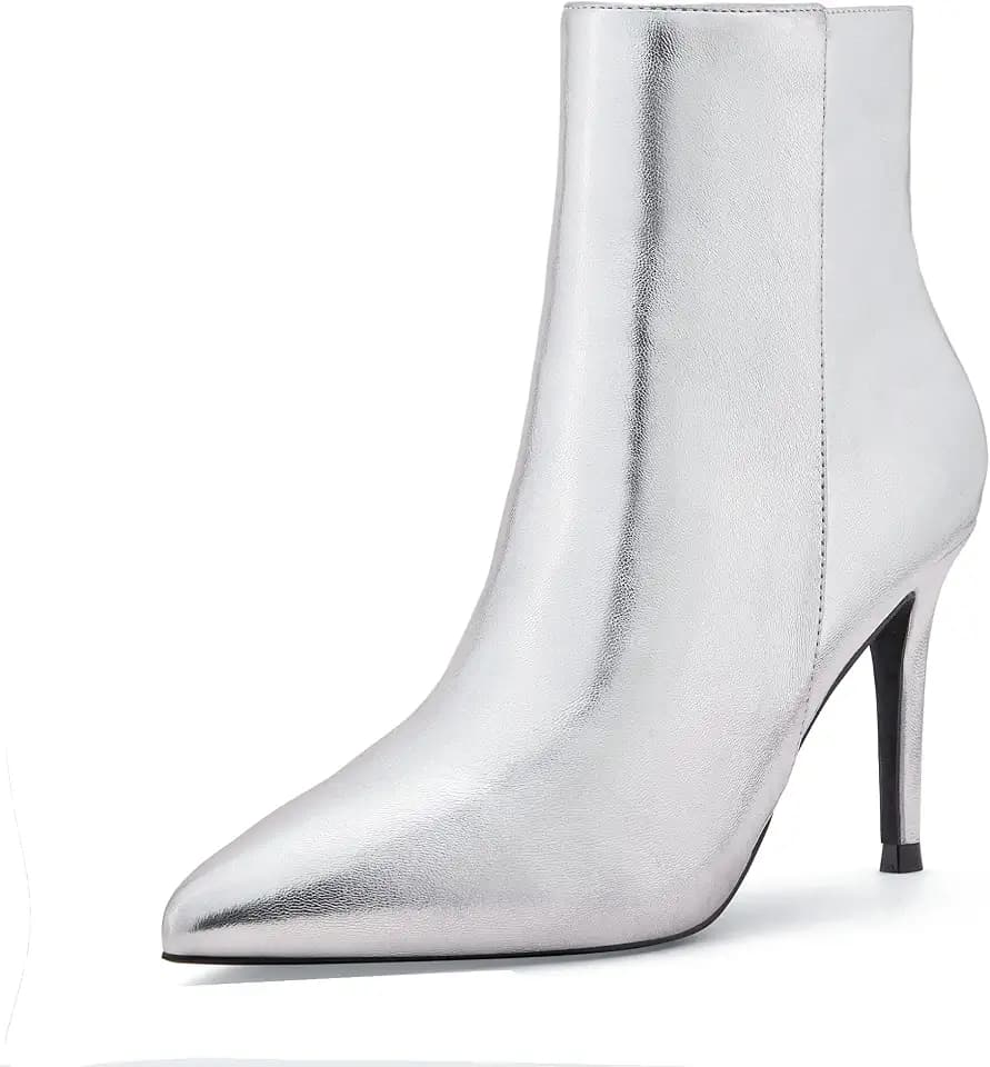 Elisabet Tang stylish fall winter heeled ankle boots for women 3.14 inch - Cute closed toe pointy stiletto booties for work party travel
