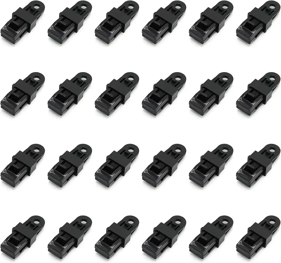 24 Stück Planenbefestigung, Planenspanner, Planenclips, Planenbefestigung Power Clip, mit Haken, Befestigungsklammern, Befestigungsclips für Zelt/Markisen/Abdeckungen/Sonnensegel (Schwarz)