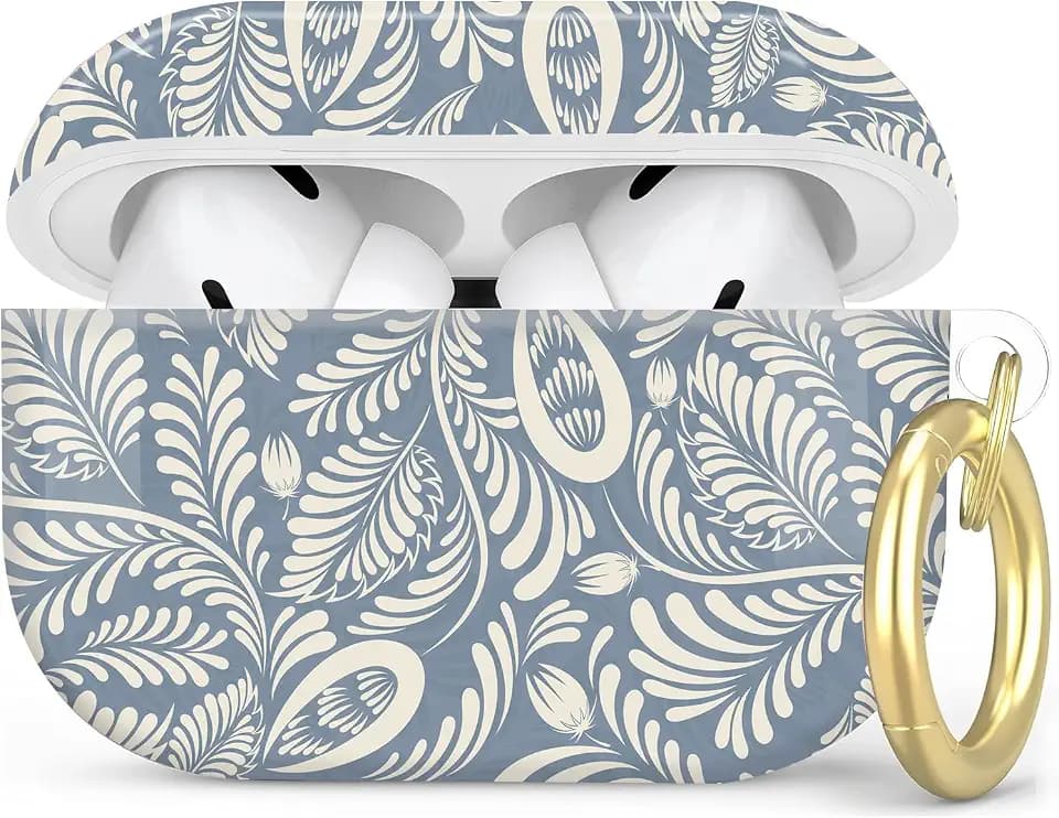 Compatible with AirPod Pro 2nd/1st Generation Case Cover with Key Chain,Full Protective Shockproof Wireless Headphone Case for Airpod Pro 2023/2022/2019(Blue Leaf)