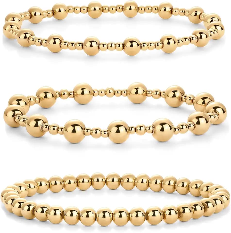 PAVOI Waterproof Beaded Bracelets for Women, Pack of 3 Stretchy Bracelet