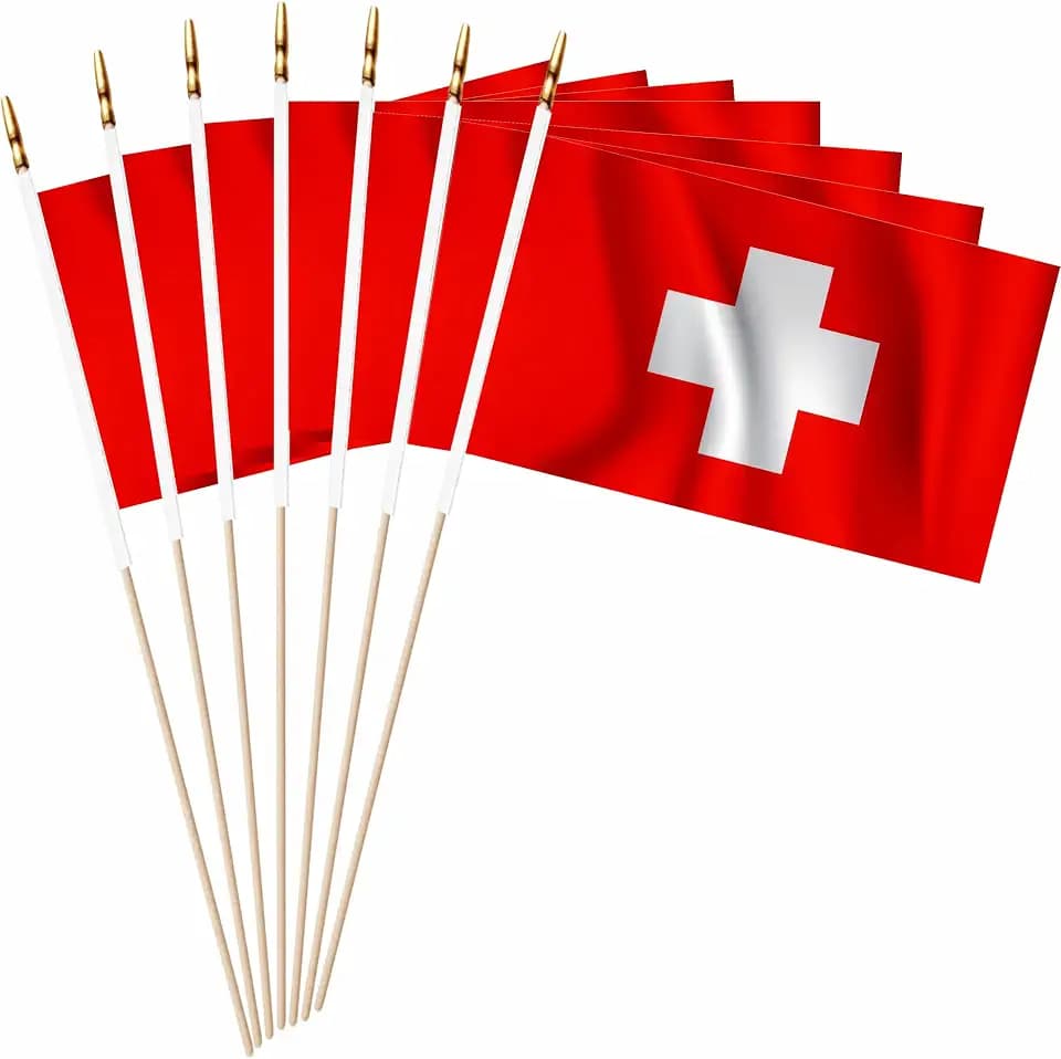 Switzerland Mini Flag 5x8 Inch 20 Pack Wood Stick Handheld