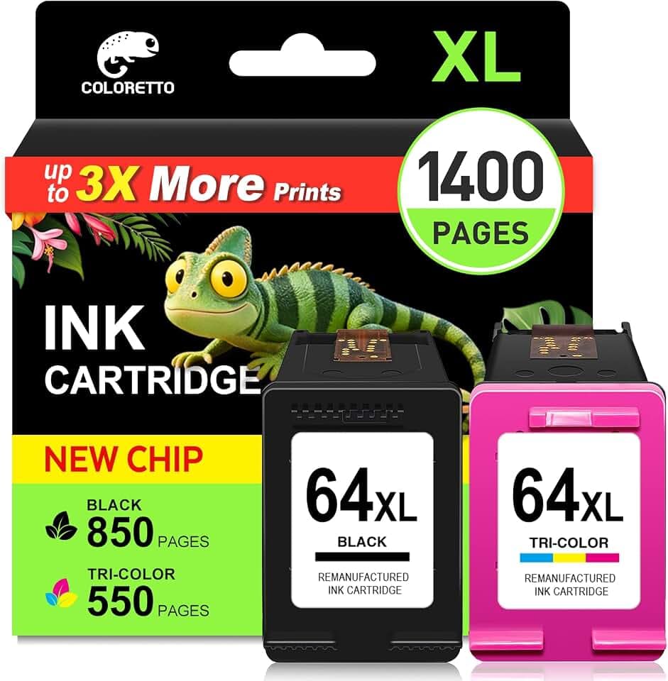 COLORETTO 64XL Black and Color Ink Cartridge for HP Printers Envy