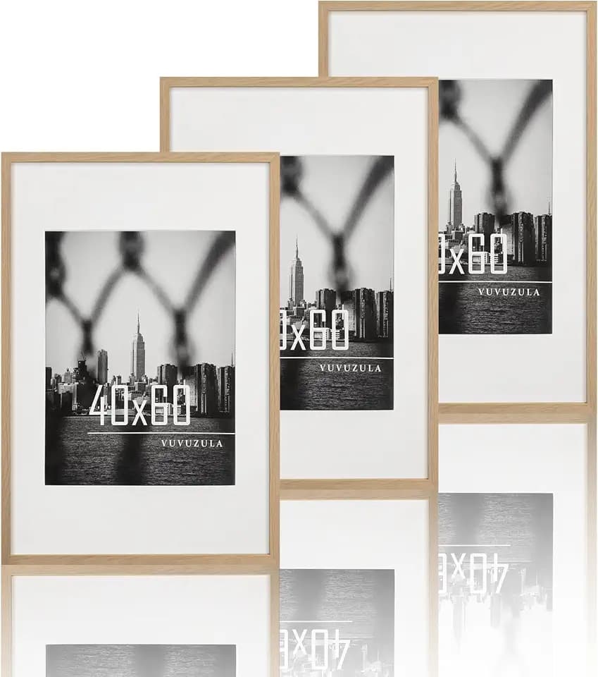 VUVUZULA Bilderrahmen 40x60cm Eiche 3er Set Fotorahmen Holzrahmen Rahmen Natur mit Passepartout Posterrahmen