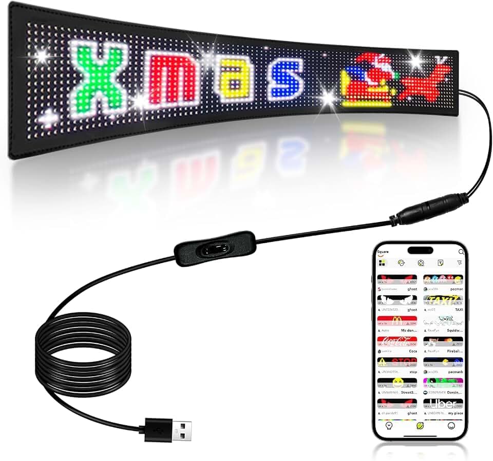 LED Sign, 23"x5" Programmable LED Sign with Bluetooth APP Control - Huge Bright Scrolling Text/Animations for Car, Store, Christmas Advertising (Pre-Made & Custom Modes)