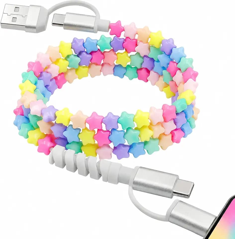 4-in-1 Beaded Charging Cable, MFi Certified, Works with CarPlay, 3.3FT 60W Fast Charger Cord for iPhone 17/16/15/14/13/12/11, iPad, Samsung, Android and More (Pastel Stars)