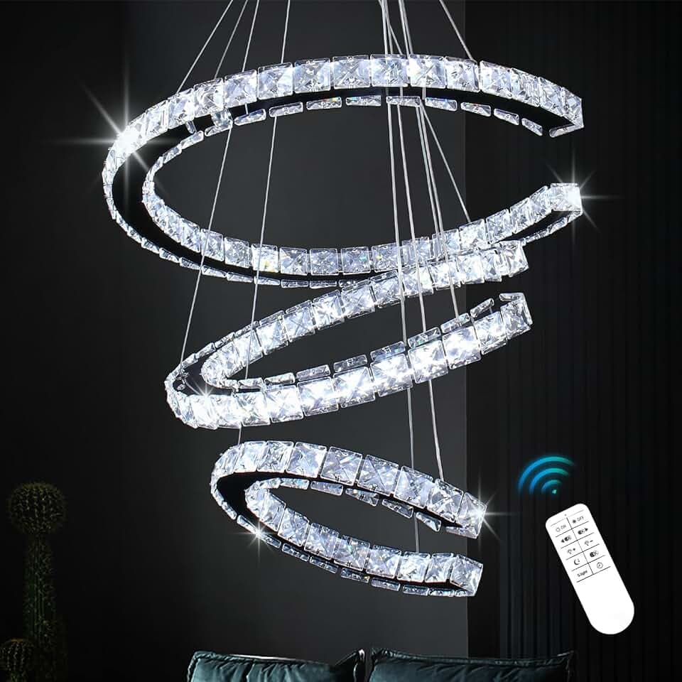 Finktonglan 54 cm 3-Ringe Kristall LED Pendelleuchte, 58W, Dimmbar
