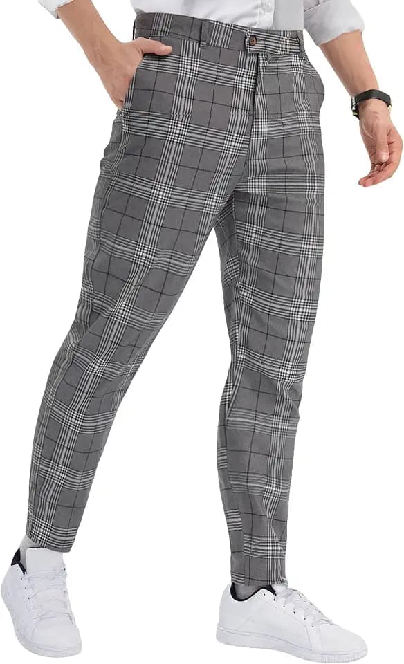 Floerns Men's Plaid Slim Fit Dress Pants Business Casual Suit Trousers