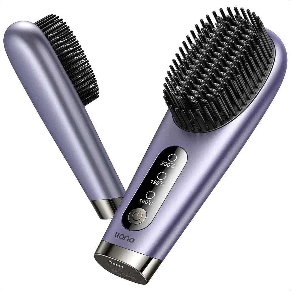 llano Haarglätter Bürste Kabellose Glättbürste Mini Haarglätterbürste Sicher Tragbare Glättungsbürste für Unterwegs,3 Temperaturstufen (Violett)