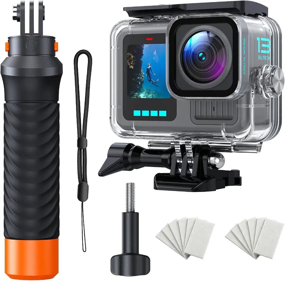 Underwater Waterproof Diving Housing Compatible for Go Pro Hero 13/12/11/10/9,60M/196FT Protective Underwater Diving Case Shell with Cameras Handle Mount Accessories Kit