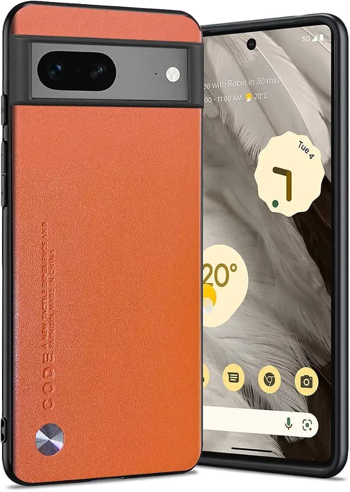 Case for Google Pixel 7 Pro, Anti-Fingerprint Faux Leather Back+Soft TPU Shockproof Durable Edges, Anti-Scratch Slim Fit Camera Protective Cover Phone Case for Google Pixel 7 Pro 5G (Orange)