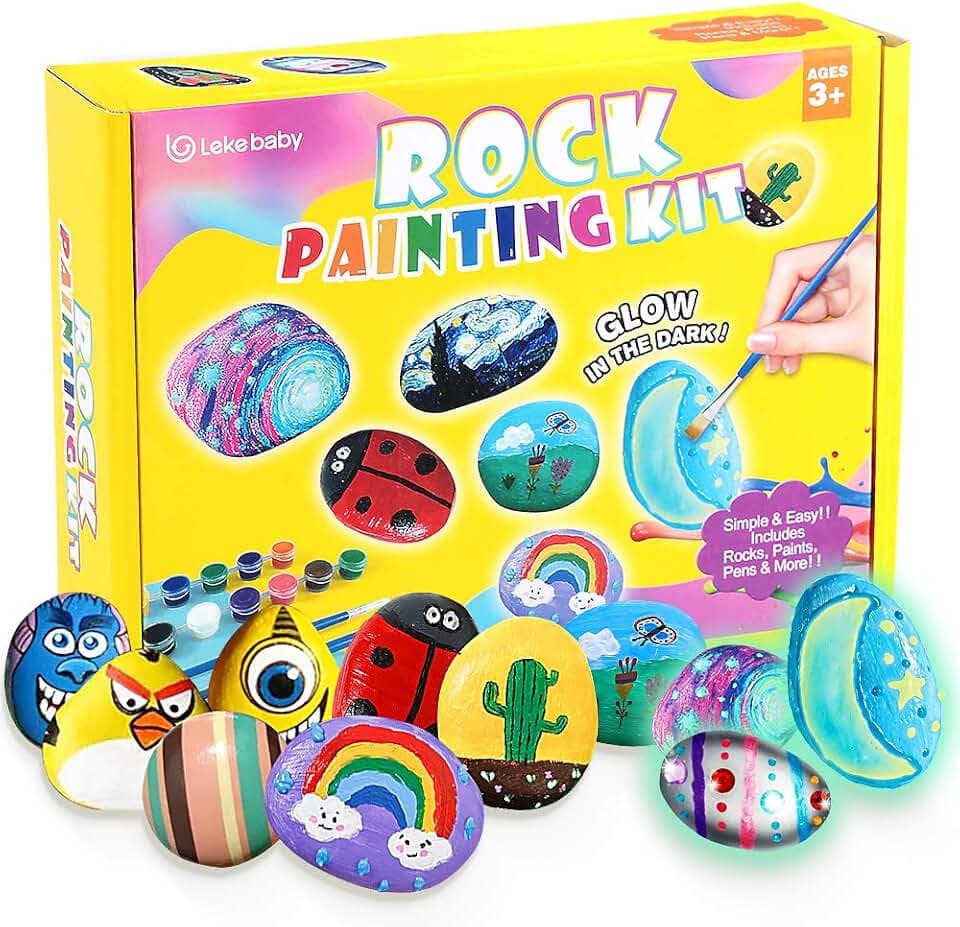 Lekebaby Steine Bemalen Set, Bastelset Für Kinder, Kreatives Malset Geschenk Spielzeug für Mädchen Jungen 3-12 Jahre