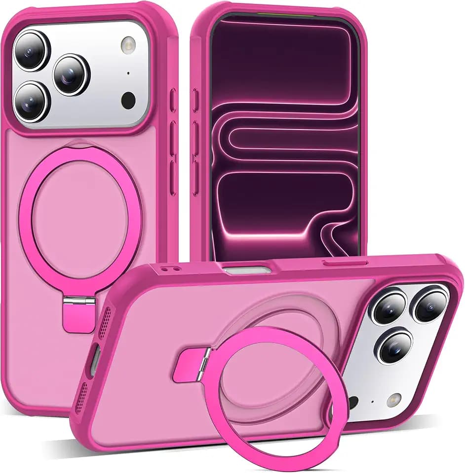 SKYLMW Compatible with iPhone 17 Pro Case with Stand,Rose