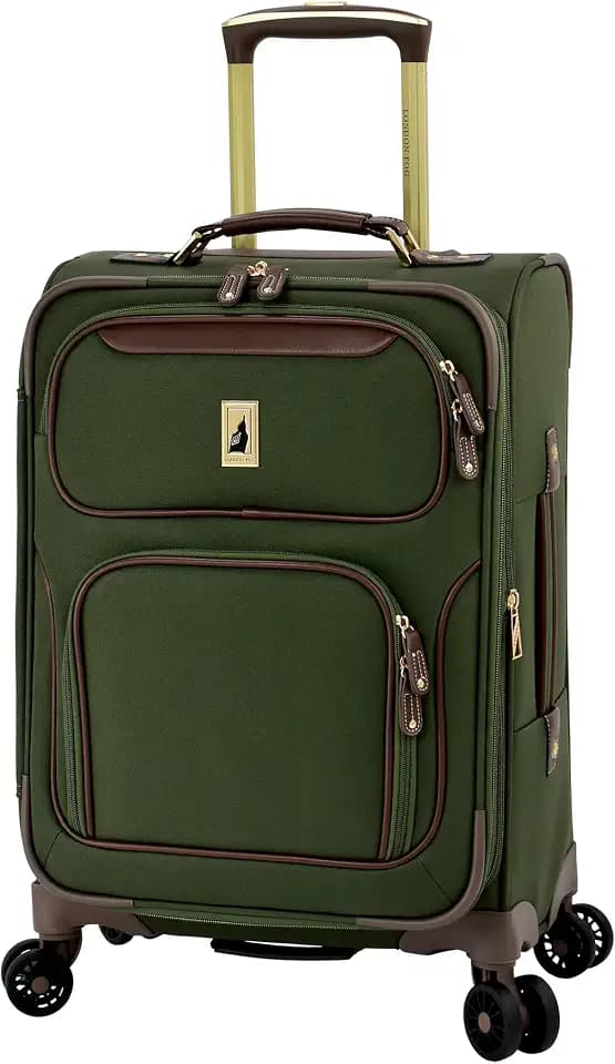 London Fog Nottingham 20 Inch Expandable Spinner Carry on Softside Suitcase, Olive Chestnut