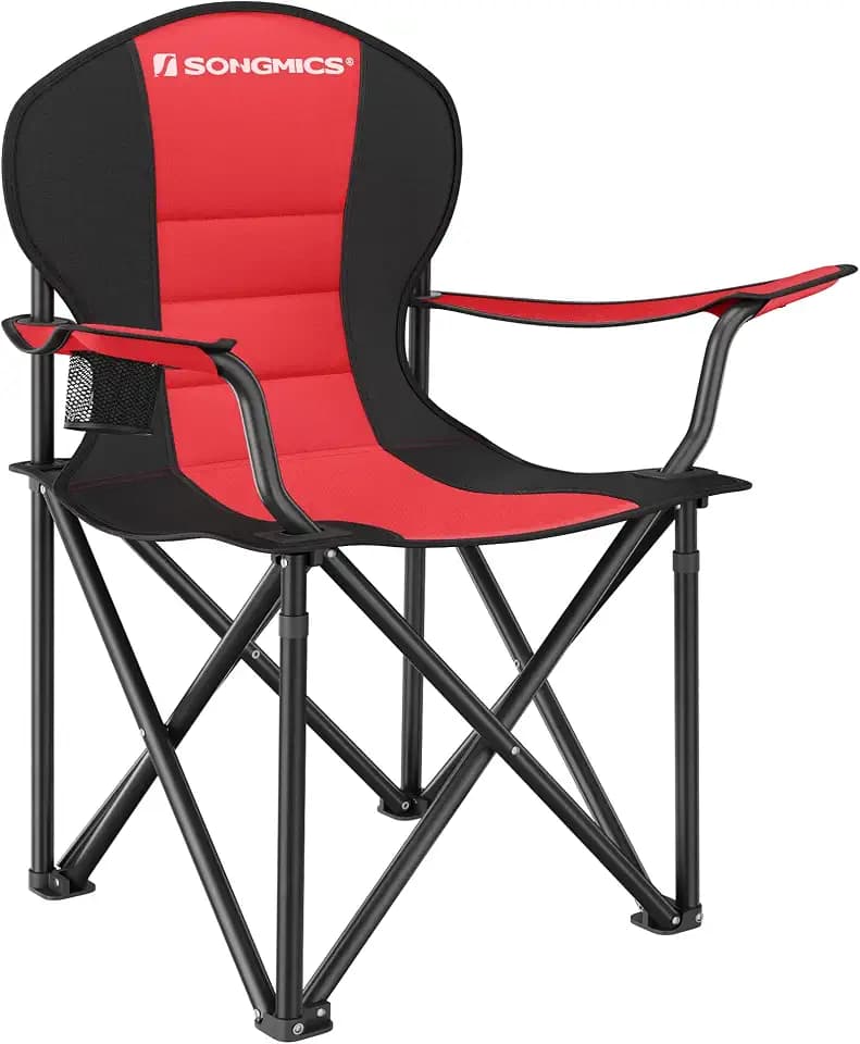 SONGMICS Campingstuhl Klappstuhl Campingstuhl Sitzpolster Bequem Schaumstoff Gepolstert mit Flaschenhalter belastbar bis 250 kg Outdoor Stuhl