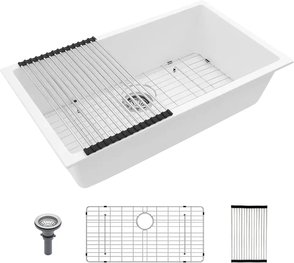 Lordear 33 Inch White Granite Composite Kitchen Sink Undermount