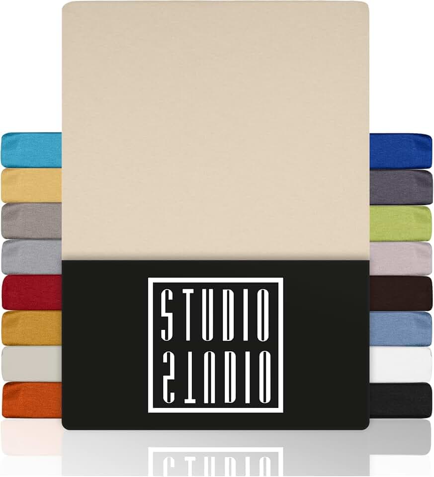 STUDIO Basic Spannbettlaken 160x200cm – Jersey-Spannbetttuch aus 100 % gekämmter Baumwolle – Creme – Öko-Tex Zertifiziert, bügelfrei & elastisch – für Matratzen 15–25 cm