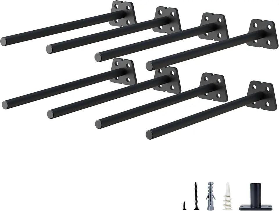 NEODROP 8-Pack 10 Inch Hidden Floating Shelf Bracket, Heavy Duty Blind Shelf Support Hardware | Invisible Wall Brackets for Kitchen, Fireplace Mantel Wood Shelves | Black Powder Coated Solid Steel
