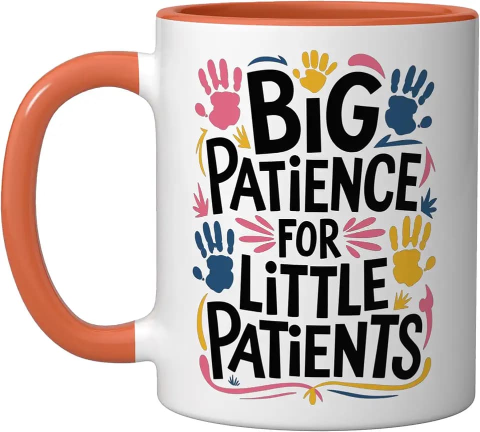 Big Patience for Little Patients, Pediatrician Pediatrics Ceramic Mug, Orange/White, 11oz
