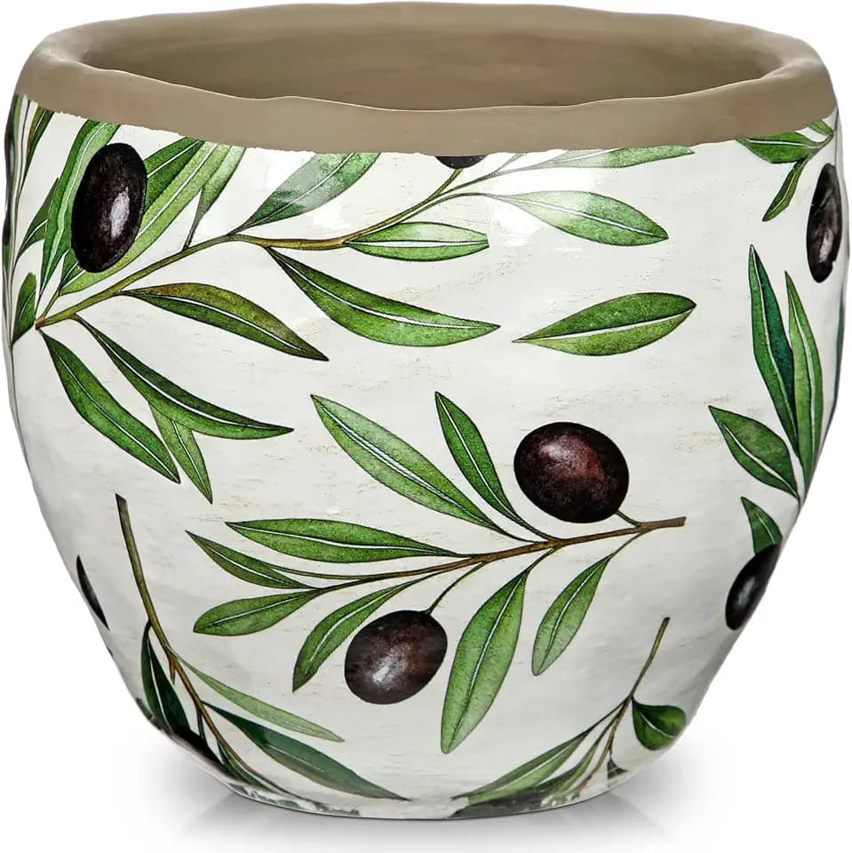 DILATATA 6 Inches Ceramic Pots for Indoor Plants Small Round Plant Pot with Drainage Hole Olive Rustic Flower Pot for Succulents Herbs Cactus Indoor Outdoor Home Garden Decor
