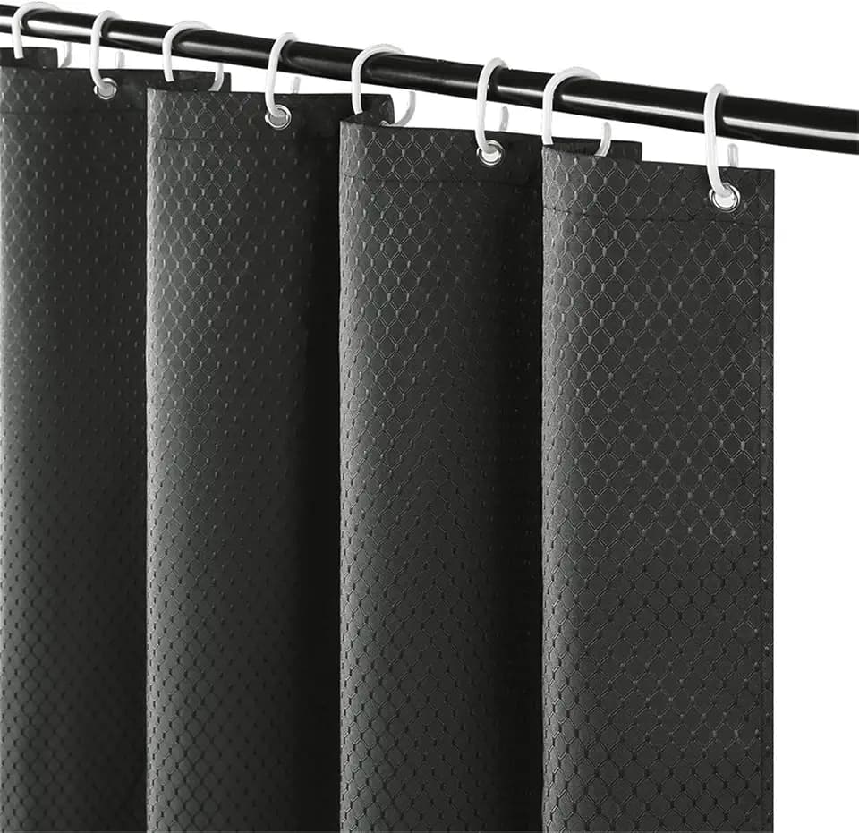 Furlinic Duschvorhang Überlänge 180x210 für Badewanne und Bad Schwerer Badvorhang aus Stoff Wasserabweisend Waschbar Anti-shcimmel Shower Curtains mit 12 Duschringen Waffelmuster Dunkelgrau.