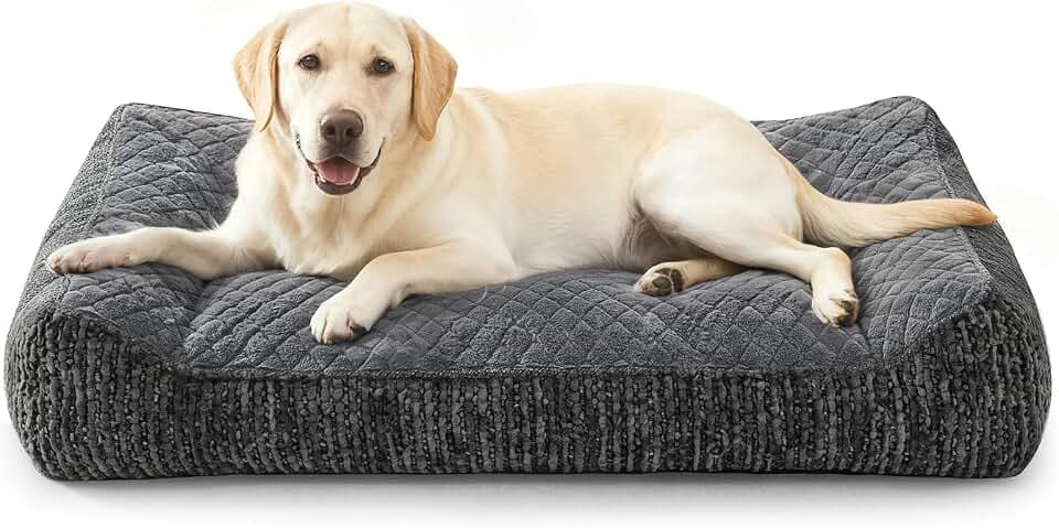 JOEJOY Orthopädisches Hundebett Grosse Hunde, Ergonomisches Hundebett Waschbar Abnehmbar, Hundesofa rutschfest mit Erhöhtem Rand, Hundekorb Weiches Schneeflocken-Fleece, 97x71x22cm