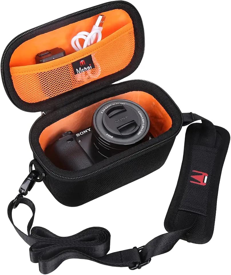 Mchoi Hard EVA Travel Case for Sony a6400/a6100/a6000/a5100/a6600, Orange, Premium EVA, Semi-waterproof & Shockproof, Precision-molded for Sony Alpha a6000 Series, Orange Interior, Travel Design
