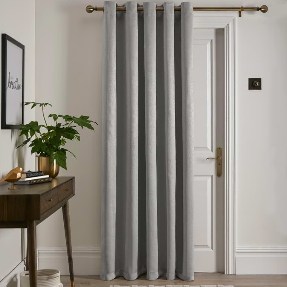 Fusion Silberner Einzelvorhang – B 66 x L 84 (168 x 214 cm) – Ösenvorhang – Thermovorhang für Schlafzimmer/Wohnzimmer – Hellgrau – Kollektion Strata