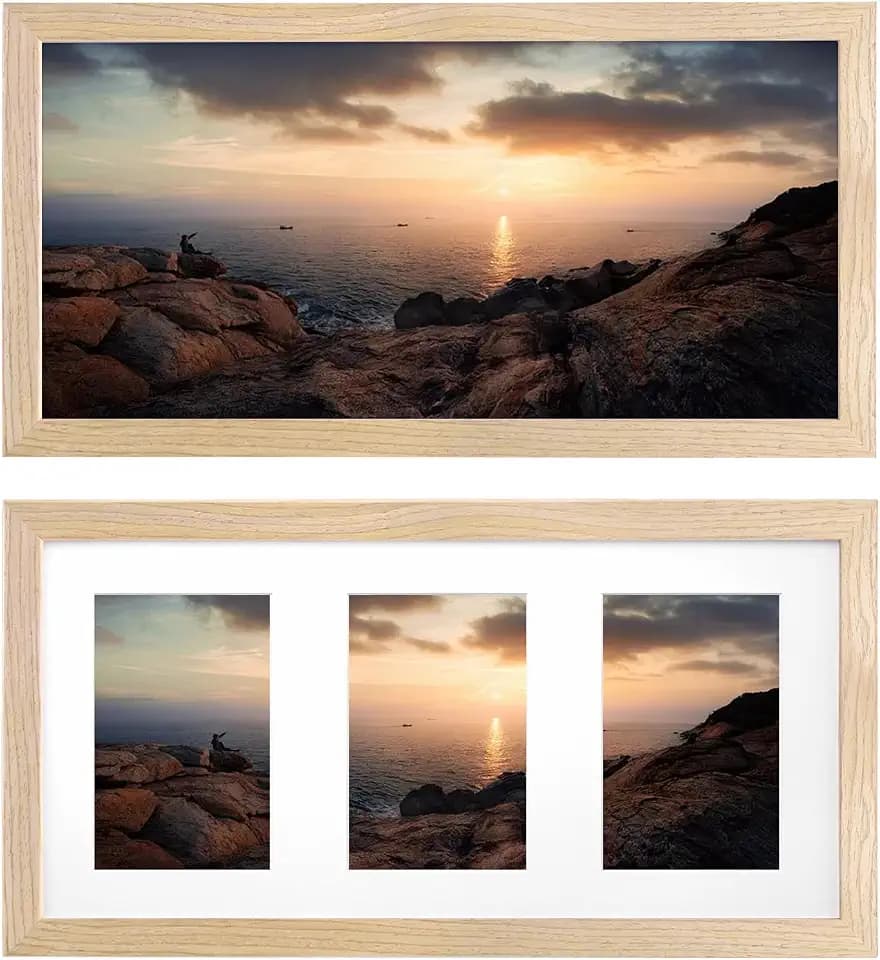 KINKINK 2 Pack 8x16 Panoramic Picture Frame Solid Wood Natural Frames