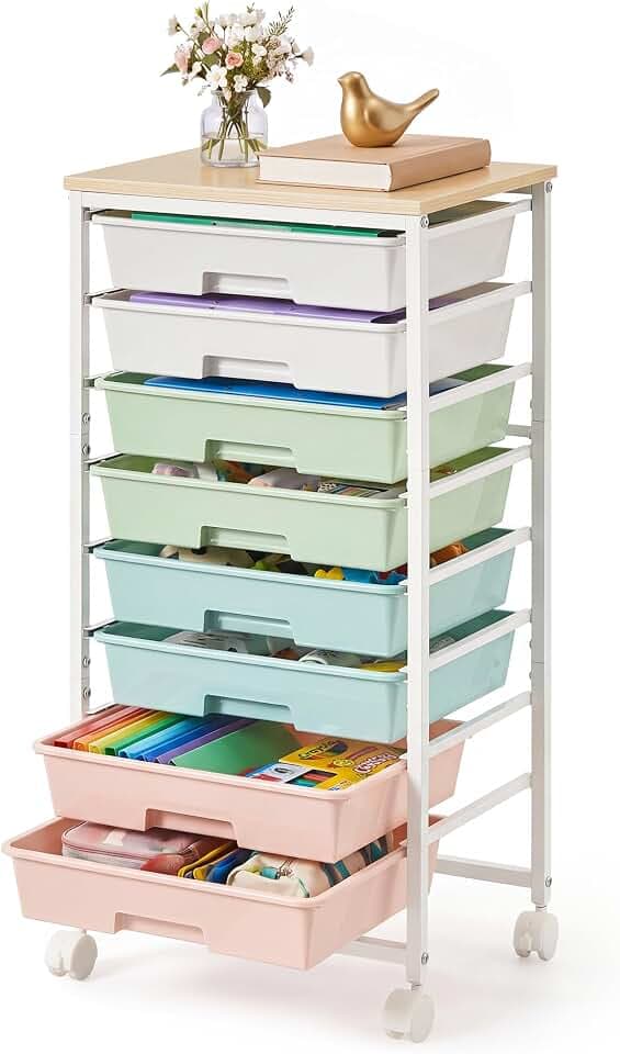VASAGLE Rolling Cart with Drawers, Craft Organizers and Storage, Multicolor