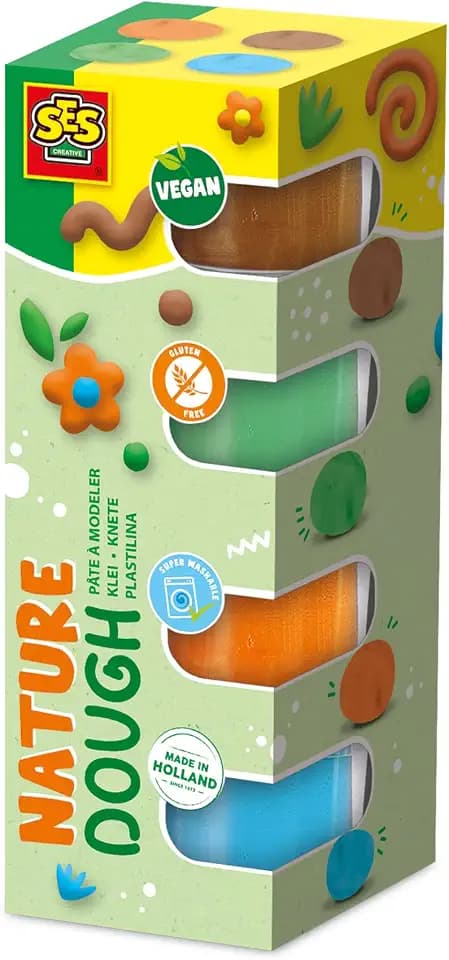 SES Creative | Feel Good Nature Modelliermasse | 4 Gläser à 90 g | Glutenfrei und vegan | Trocknet nicht aus | Kreative und spielerische Aktivität | Natürliche Farbe | Ab 1 Jahr
