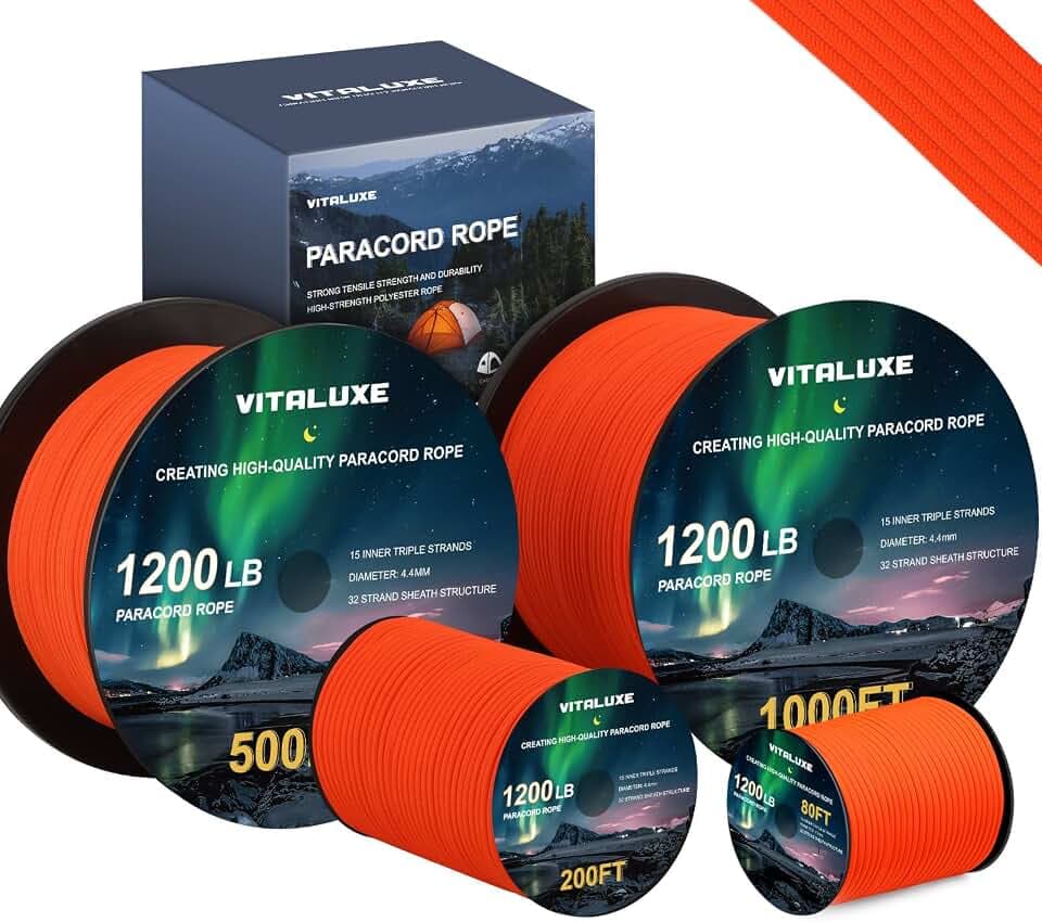 1200lb Paracord Rope, 4.4mm, 15 Triple Strands Paracord