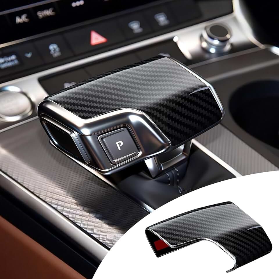 Sporty-Style Carbon Fiber Textured knob Shift Lever Cover Trim is Compatible with Audi2019-2025A6 S6 RS6 A7 RS7;2020-2025 S7 Q7 A8 S8; 2021-2025 RSQ8 Accessories(ABS with Carbon Fiber Pattern