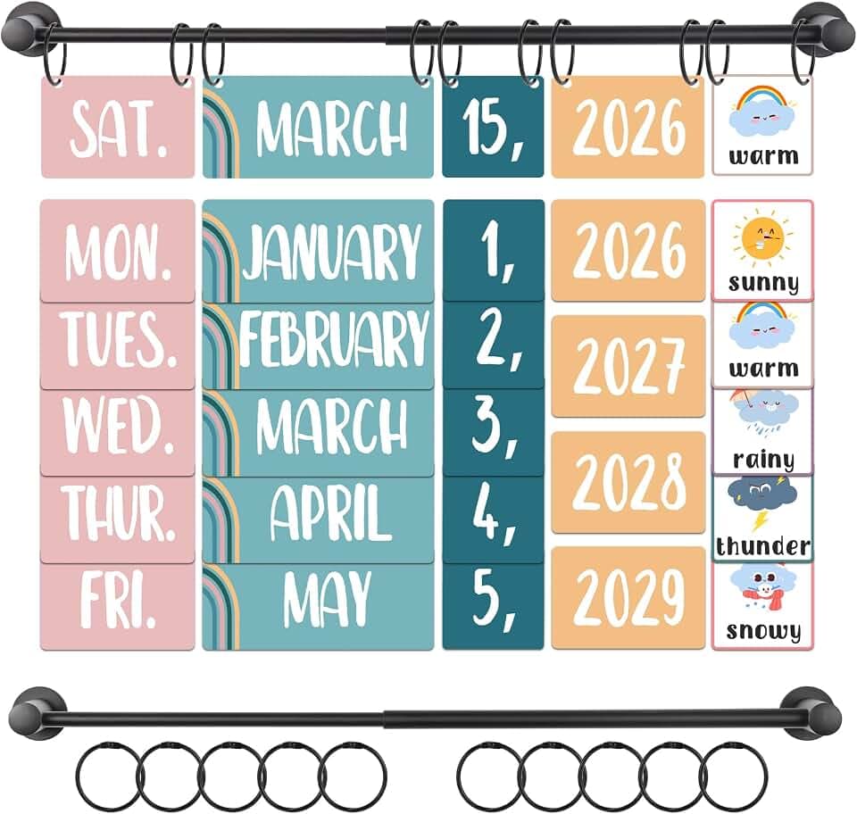 Elfcool Magnetic Flip Calendar for Classroom Decor (Rainbow)