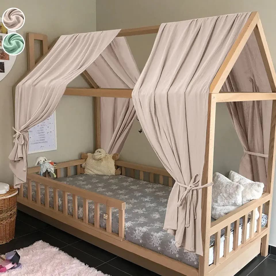 HOTUT Hausbett Himmel,2 Betthimmel Hausbett aus 100% Baumwolle Musselin