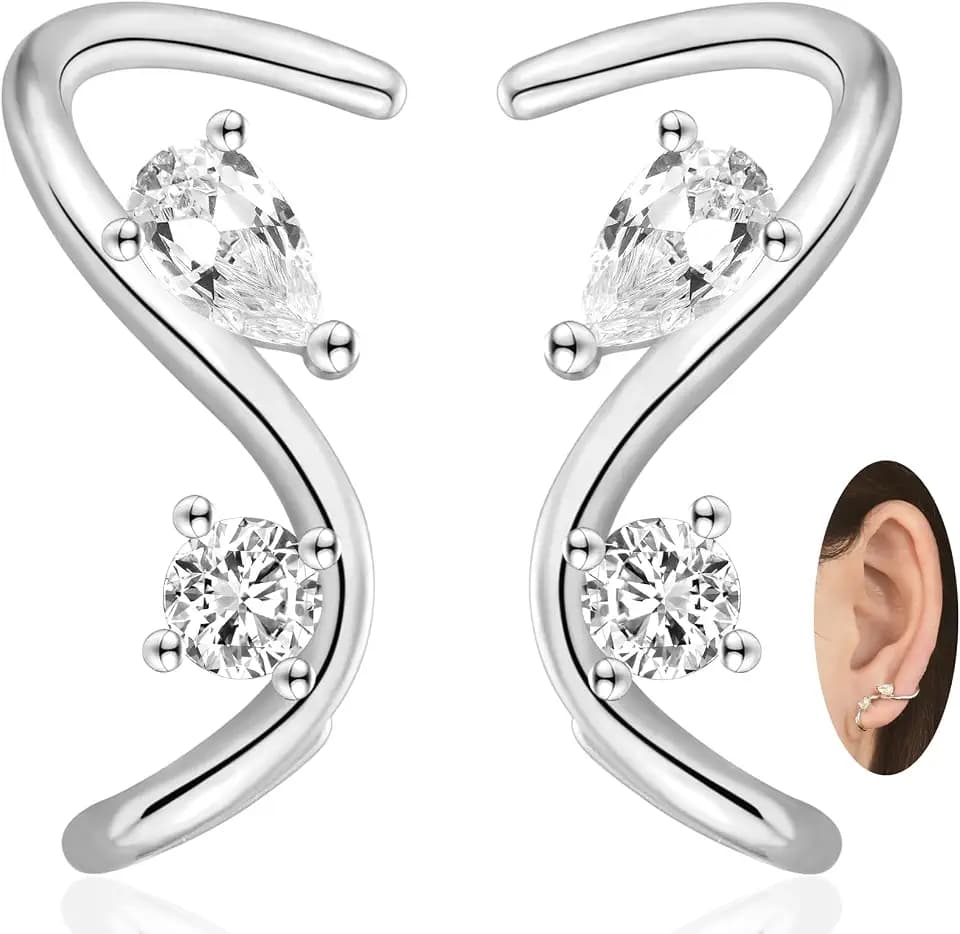 EPIRORA Earrings for Women Trendy, Dainty Geometric S-Shape Cubic Zirconia Stud Earrings for Women Hypoallergenic, Unique Jewelry Gift for Her on Valentine's Day, Birthday, Party - Silver & Gold