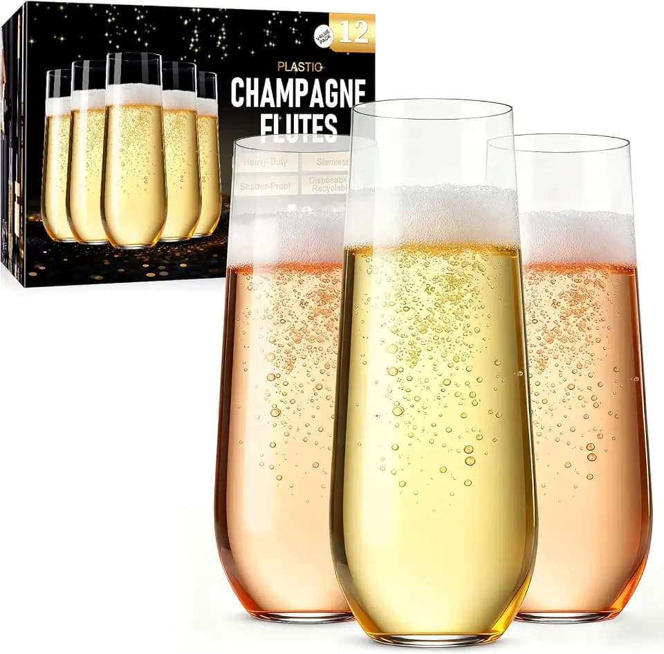 GuanQiao 12 Pack 9 oz Stemless Plastic Champagne Flutes