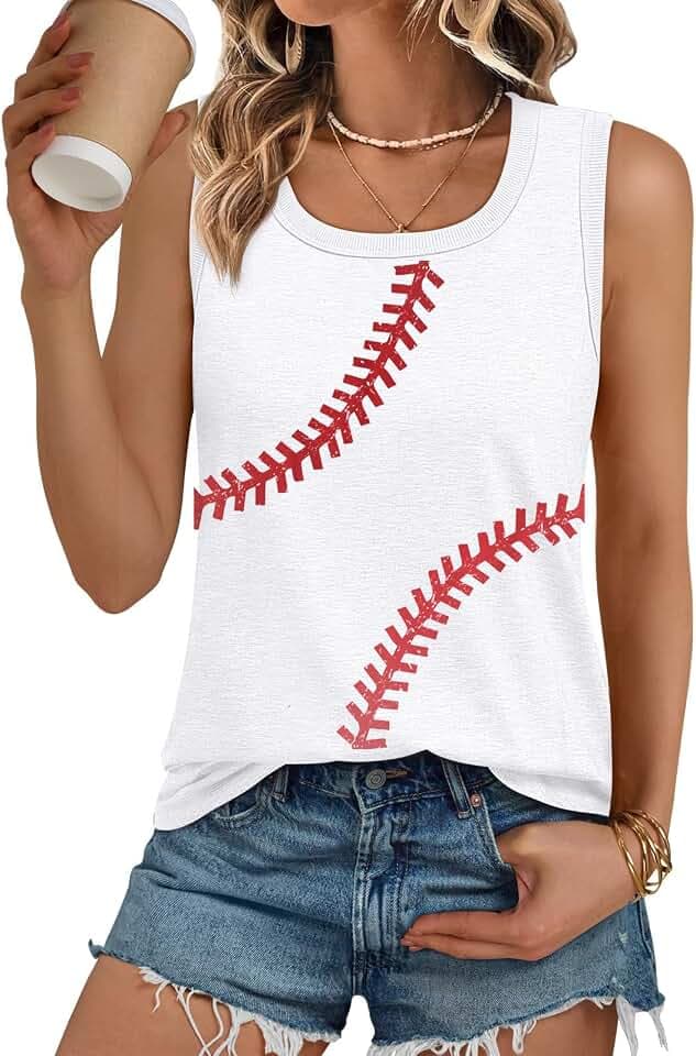 Baseball Tanks Top Women Cute Funny Baseball Graphic Vest Summer Sleeveless Shirt Baseball Shirt