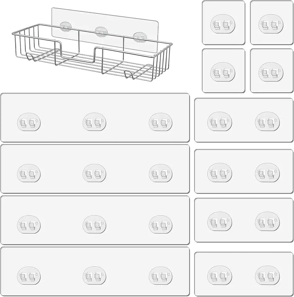 Dreamark Dusch-Klebehaken Ohne Bohren, 12 Stück Starke Transparente Klebehaken Wasserdicht für Duschregal, Seifenhalter, Badregal & Eckregal in der Küche- Keine Löcher für Küche & Bad