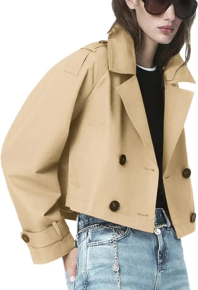 ELLEVEN Cropped Trench Coat for Women，Casual Short Fall Jackets