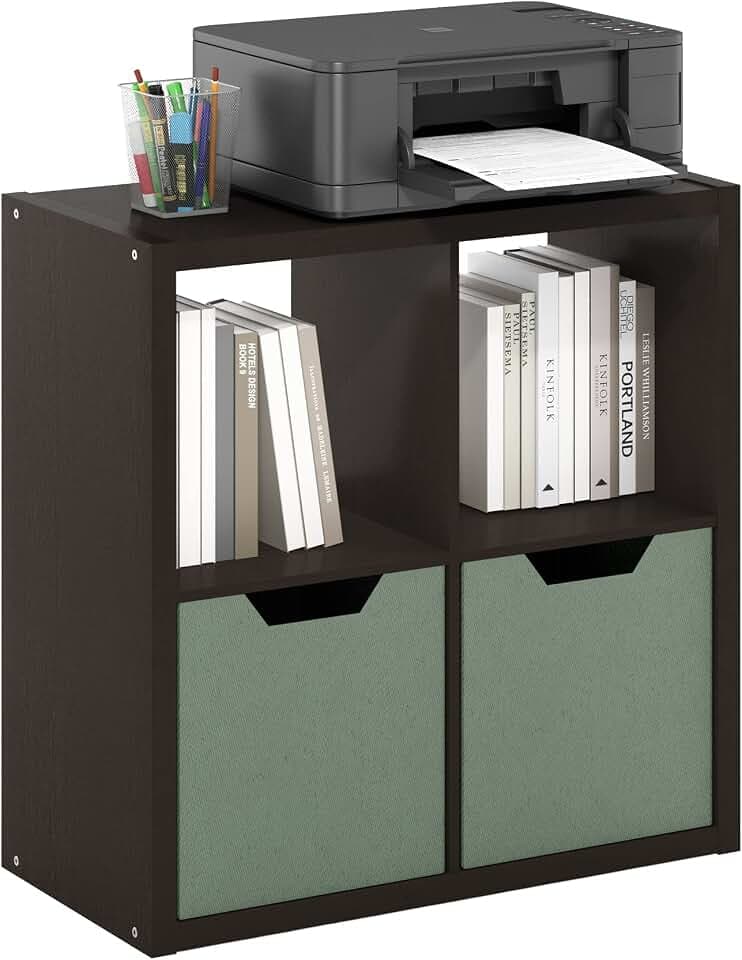 Furinno CUBICLE 4-Cube Book Shelf, Extra Thick Frame Bookshelf, Dark Oak
