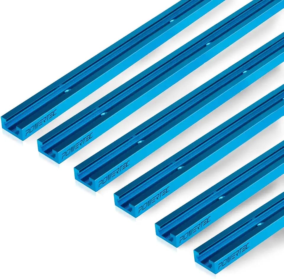 POWERTEC 71158-P3, 6 Pack, 48 Inch Double-Cut Profile Universal T-Track with Predrilled Mounting Holes, Aluminum T Track for Woodworking Jigs and Fixtures, Drill Press Table, Router Table, Workbench