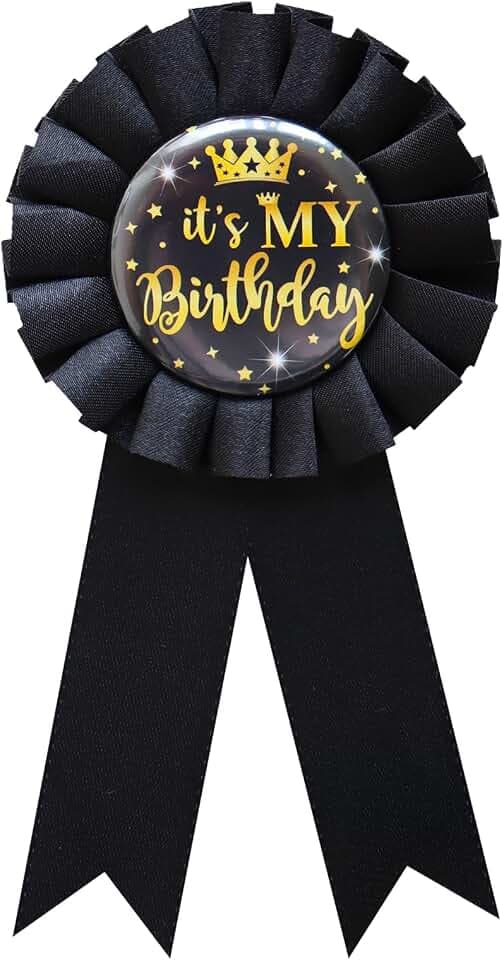 It's My Birthday Tinplate Badge Black & White Happy Birthday Badge Pins Pink Birthday Ribbon Satin Pin for Women Men Blue Happy Birthday Party Button Pins for Party Decorations(Birthday pin white)