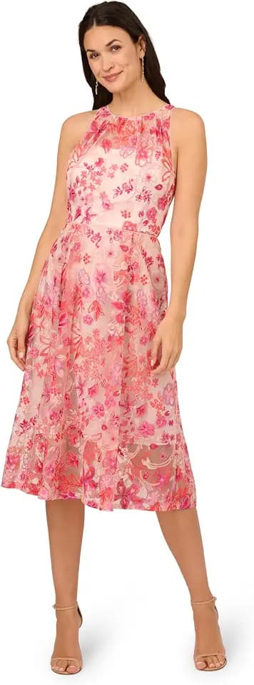 Adrianna Papell Womens Embroidered Fit and Flare